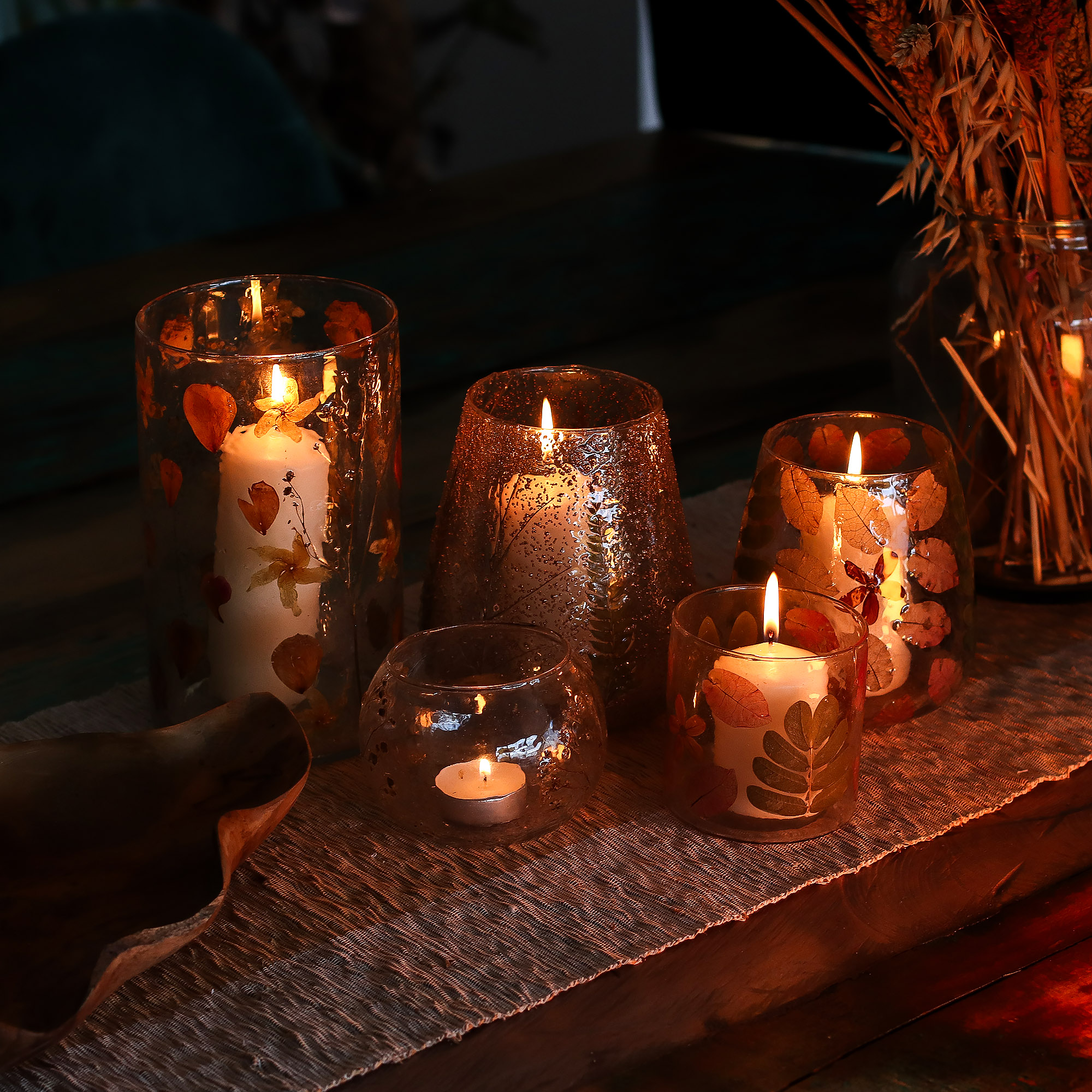 Natural Floral Glass - Large Bowl Candle Holder - Pino - (15x12cm)